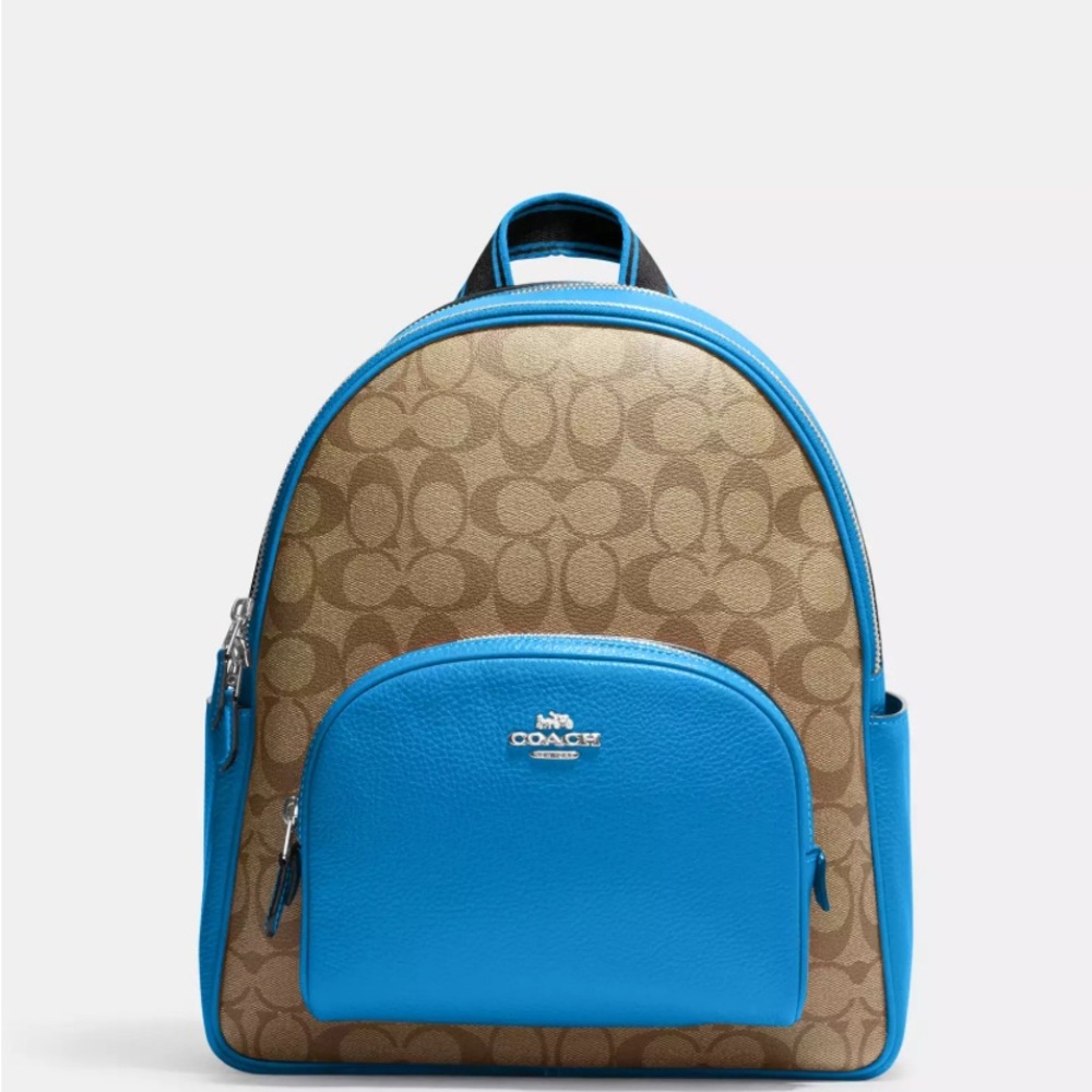 New w/Tag Court Backpack In Signature Canvas  Khaki/Racer Blue Below $450 Retail